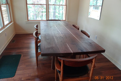 Kitchen/dining room combo - large craftsman medium tone wood floor kitchen/dining room combo idea in Nashville with beige walls and no fireplace
