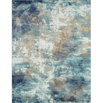 David Contemporary Abstract Aqua/Gray Indoor Rectangle Area Rug, 8'x10'