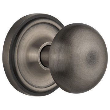 Classic Rosette Privacy New York Knob, Antique Pewter