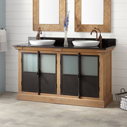 60" GARTON OAK DOUBLE VANITY FOR SEMI-RECESSED SINK - DISTRESSED OAK - Bathroom Vanities And Sink Consoles