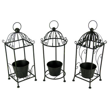 Vintage Scroll Tall Metal Candle Cage Planter Set of 3