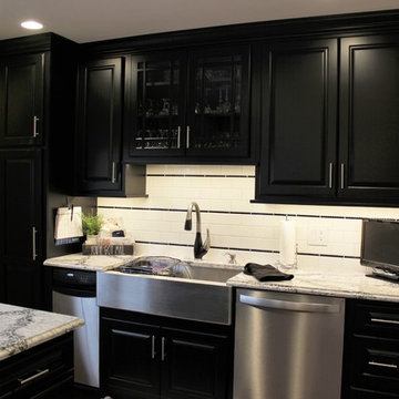 Small Island Kitchen with Black Painted Cabinetry in Taylor Ridge, IL