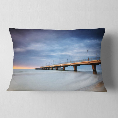 Long Concrete Pier into Sea Sea Bridge Throw Pillow, 12"x20"