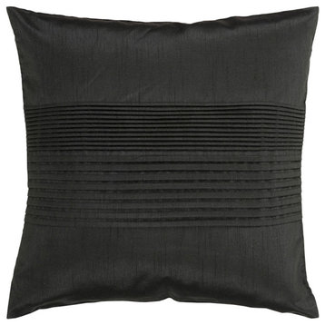 Solid Pleated by Surya Down Fill Pillow, Black, 18' x 18'