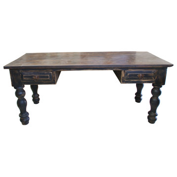 Saint Benedict Rustic Office Desk Study, Black Wash, 60"x30"x31"