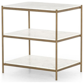 Bettina End Table Hammered Grey W/Clear Powder Coat, Canyon, Antique Brass, Polished White Marble