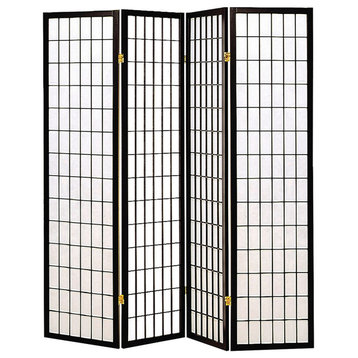 Benzara BM233241 4 Panel Foldable Wooden Frame Room Divider, Black