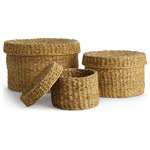 Napa Home & Garden - Seagrass Round Lidded Baskets, Set Of 3 - Our Seagrass is double-walled baskets that are supple, not stiff. They're beautiful in texture - just as nature intended. These round lidded baskets with lids are no exception. Use them as a catch-all in the foyer or on the family room ottoman. Casually versatile in every way.