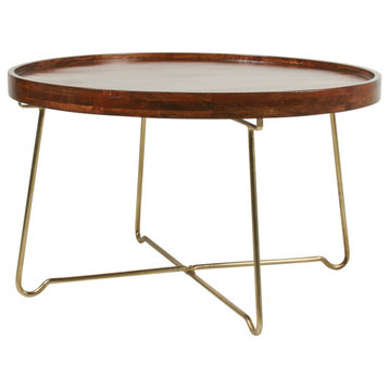 East at Main 30-inch Gold Natural Round Coffee Table