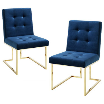 Adalie Tufted Armless Dining Chair, Set of 2, Navy Velvet