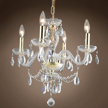 Victorian 4 Light 17" Gold Chandelier With Clear Swarovski Crystal & Led Bulb