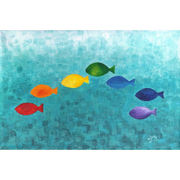 Marmont Hill, "Rainbow Fish" by Nicola Joyner Painting on Wrapped Canvas, 24x16