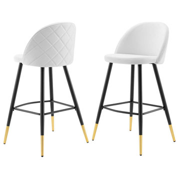 Bar Stool Chair Barstool, Set of 2, Velvet, Metal, White, Modern, Bar Pub Bistro