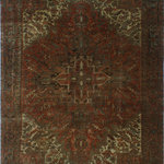 Noori Rug - Fine Vintage Heriz Danniel Rust Rug - Bring new energy to a room with this distressed wool rug. With its traditional oriental pattern and faded color scheme, the rug puts a modern spin on a classic Heriz rug.