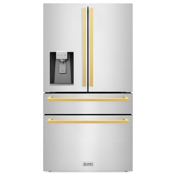 Refrigerator With Dispenser, Stainless With Flat Gold Handles RFMZ-W-36-FG