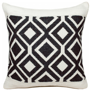 20" X 20" Deep Navy And White 100% Cotton Geometric Zippered Pillow