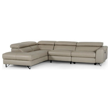 Sara Modern Light Taupe Teco-Leather Left Facing Sectional Sofa With Recliner