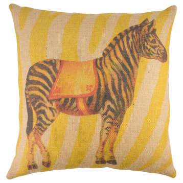 Zebra Stripes Burlap Pillow, Yellow