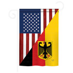 Breeze Decor - US German Friendship 2-Sided Impression Garden Flag - Size: 13 Inches By 18.5 Inches - With A 3" Pole Sleeve. All Weather Resistant Pro Guard Polyester Soft to the Touch Material. Designed to Hang Vertically. Double Sided - Reads Correctly on Both Sides. Original Artwork Licensed by Breeze Decor. Eco Friendly Procedures. Proudly Produced in the United States of America. Pole Not Included.