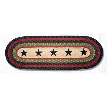 Earth Rugs OP-238 Black Stars Oval Patch Runner 13" x 36"