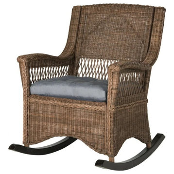 Traditional Rocking Chair, Rattan Frame With Diamond Weave Panels, Brown