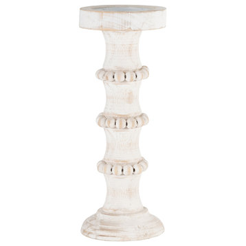 Wood, 13" Antique Style Candle Holder, White