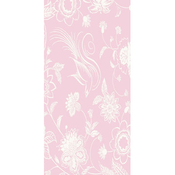 Traditional Bird Floral Decorative Holiday Floral Print Bath Towel, Light Pink