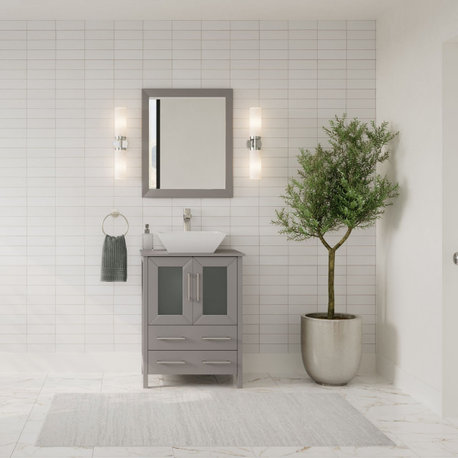 Vanity Art 24" Single Bathroom Vanity with Engineered Marble Top with Mirror