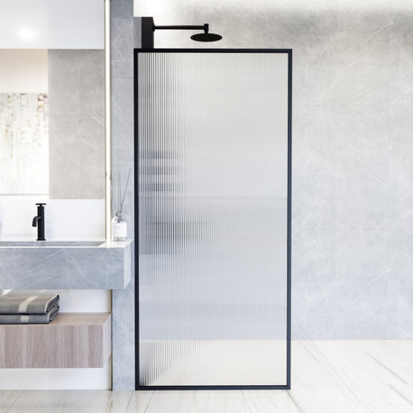 VIGO Meridian Framed Fixed, Matte Black, Shower Screen, 34" W X 74" H, Fluted Glass