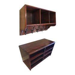 Walnut Bench and Coat Rack Matched Set - Hall Trees