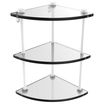 Three Tier Corner Glass Shelf, Matte White
