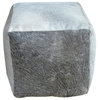 Square Cowhide Pouf India, Grey Cowhide