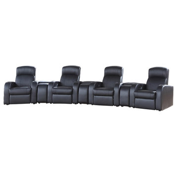 Coaster Cyrus 7-piece Leather Upholstered Recliner Set with Three Consoles Black