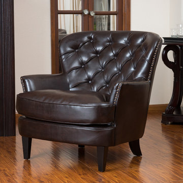 Contemporary Living Room w/ Brown Leather Club Chair