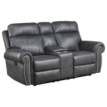 Lexicon Granville Faux Leather Manual Double Reclining Love Seat in Gray