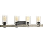 Progress Lighting - Gulliver 4-Light Bath - Dual toned frame color combinations of Graphite with weathered gray accents. A hand painted wood grained texture complements Rustic and Modern Farmhouse home decor, as well as Urban Industrial and Coastal interior settings. Uses (4) 60-watt medium bulbs (not included).