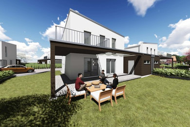 Mittelgroßes, Zweistöckiges Modernes Haus mit weißer Fassadenfarbe in Sonstige