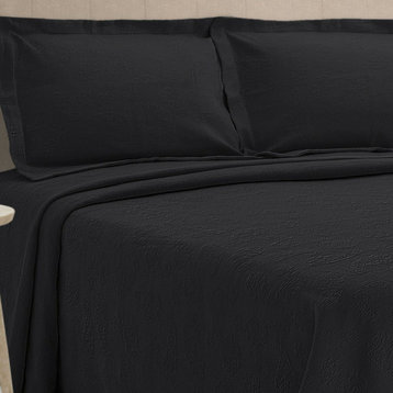 100% Cotton Paisley Bedspread and Pillow Shams, Black, Queen
