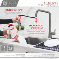 STYLISH Modern Single Handle Pull Down Sprayer Kitchen Faucet in Gunmetal