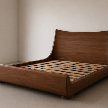 Modern Sculptural Platform Bed | Curved Scandinavian Solid Wood Bed with Slats