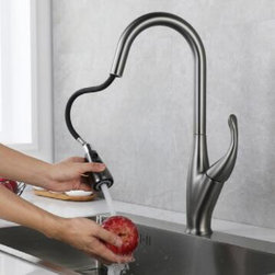 Grey Finished Brass Rotatable Retractable Head Pull Out Kitchen Faucet TG0576 - Kitchen Faucets
