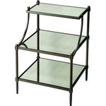 Butler - Butler Peninsula Mirrored Tiered Side Table - Transitional styled table with a metal frame construction. Frame is finished in a light bronze tone with antiqued mirror shelves on each tier.
