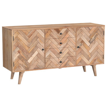 Bohemian Console Table, Mango Wood Frame With Chevron Patterned Front, Natural