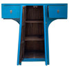Chinese Moon Face T-Shape Benitoite Blue Drawers Side Table Cabinet Hcs7510