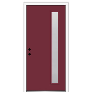 30 in.x80 in. 1 Lite Frosted Right-Hand Inswing Painted Fiberglass Smooth Door