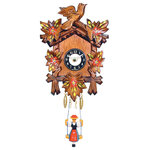 Engstler - Engstler Battery-Operated Clock- Mini Size With Music/Chimes - Black Forest clock with red flowers- battery-operated movement