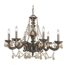 Paris Market 6 Light Golden Teak Crystal Bronze Chandelier