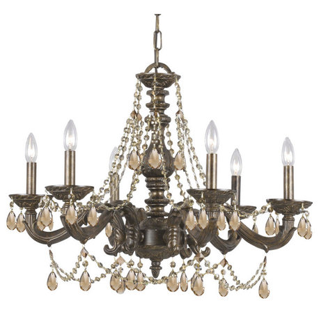 Paris Market 6 Light Golden Teak Crystal Bronze Chandelier