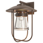 Hubbardton Forge - Erlenmeyer Large Outdoor Sconce, Coastal Bronze Finish, Clear Glass - Our Erlenmeyer Large Outdoor Sconce is a tribute to nautical lanterns found throughout New England. A sturdy metal cage protects the thick glass flask. Available in your choice of Coastal Outdoor Finishes, this versatile sconce welcomes you with an updated look on a design classic.
