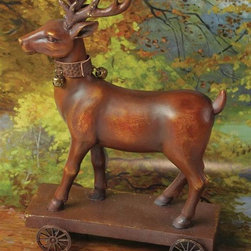 Primitive Pull Toy Reindeer - Holiday Accents And Figurines